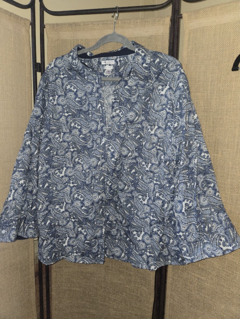 Rebecca Malone Plus Size No IronBlue Paisley Women's Button Up 3X NWOT